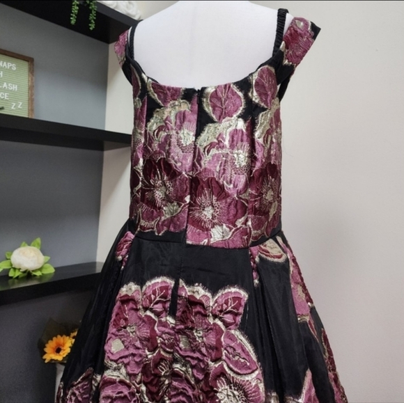 Jovani Black Off the Shoulder Sequin Floral Dress Mother of Bride Flare Luxury - Picture 11 of 16